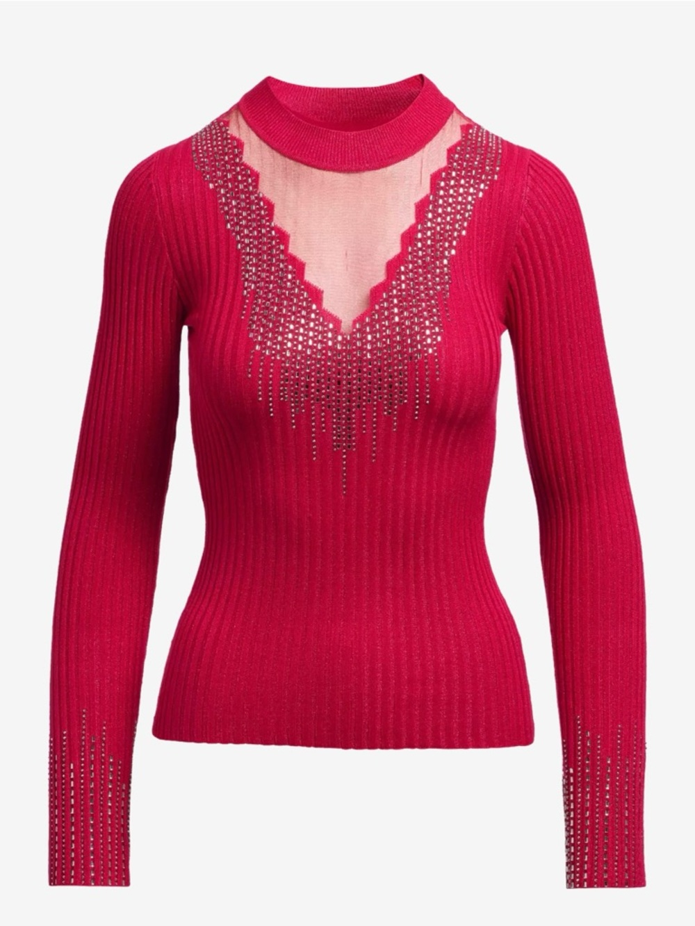 Belldini Ribbed Rhinestone-Embellished Sweater